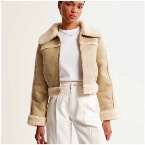 NWOT Abercrombie Vegan Suede Sherpa Jacket XS - Picture 2 of 6